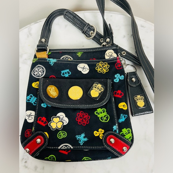 Kathy Van Zeeland Black Canvas Shoulder Bag with Charms - Picture 1 of 12